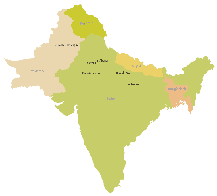 Map of six major gharanas